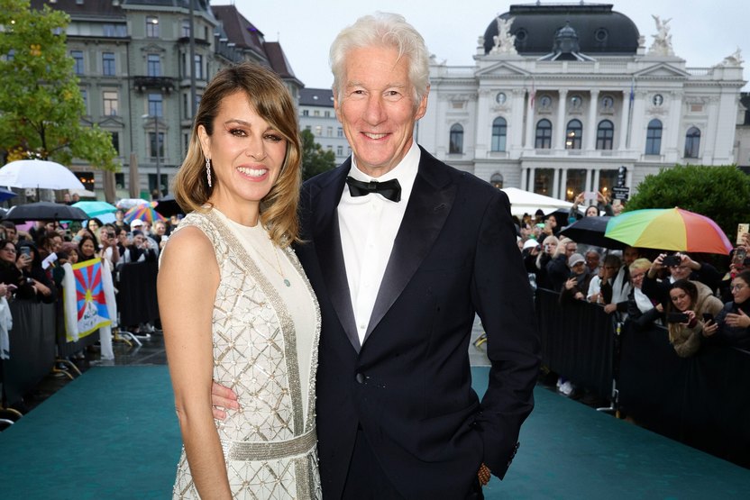 ZURICH, SWITZERLAND - OCTOBER 08: Alejandra Gere and Richard Gere attend the "Wisdom of Happiness" green carpet during the 20th Zurich Film Festival at Corso on October 08, 2024 in Zurich, Switzerland. (Photo by Andreas Rentz/Getty Images for ZFF)
