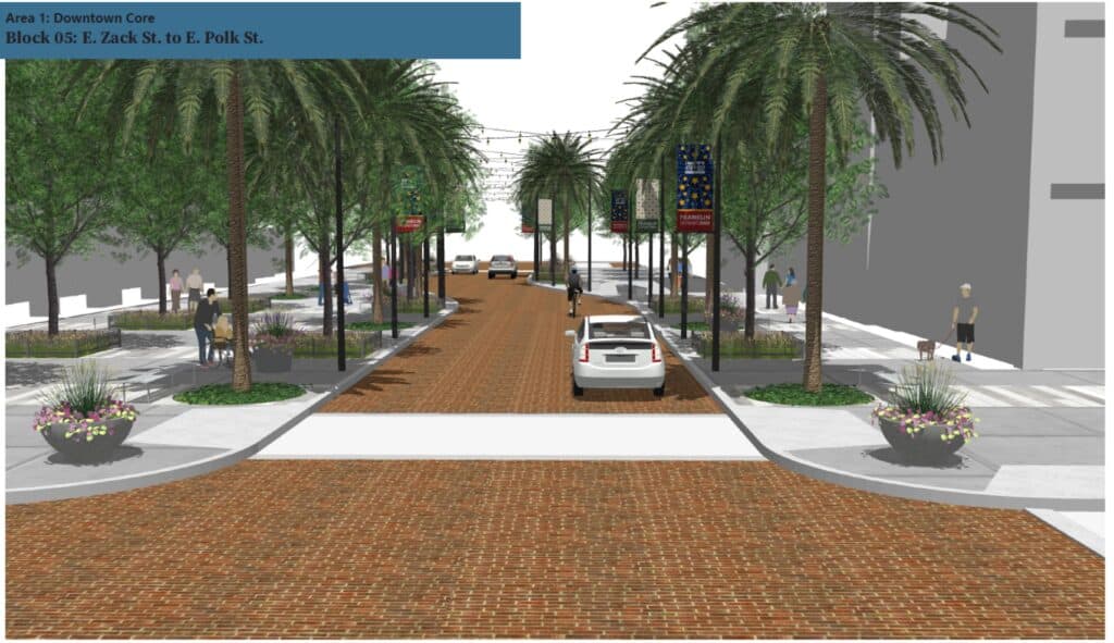 street rendering of a downtown area with brick streets