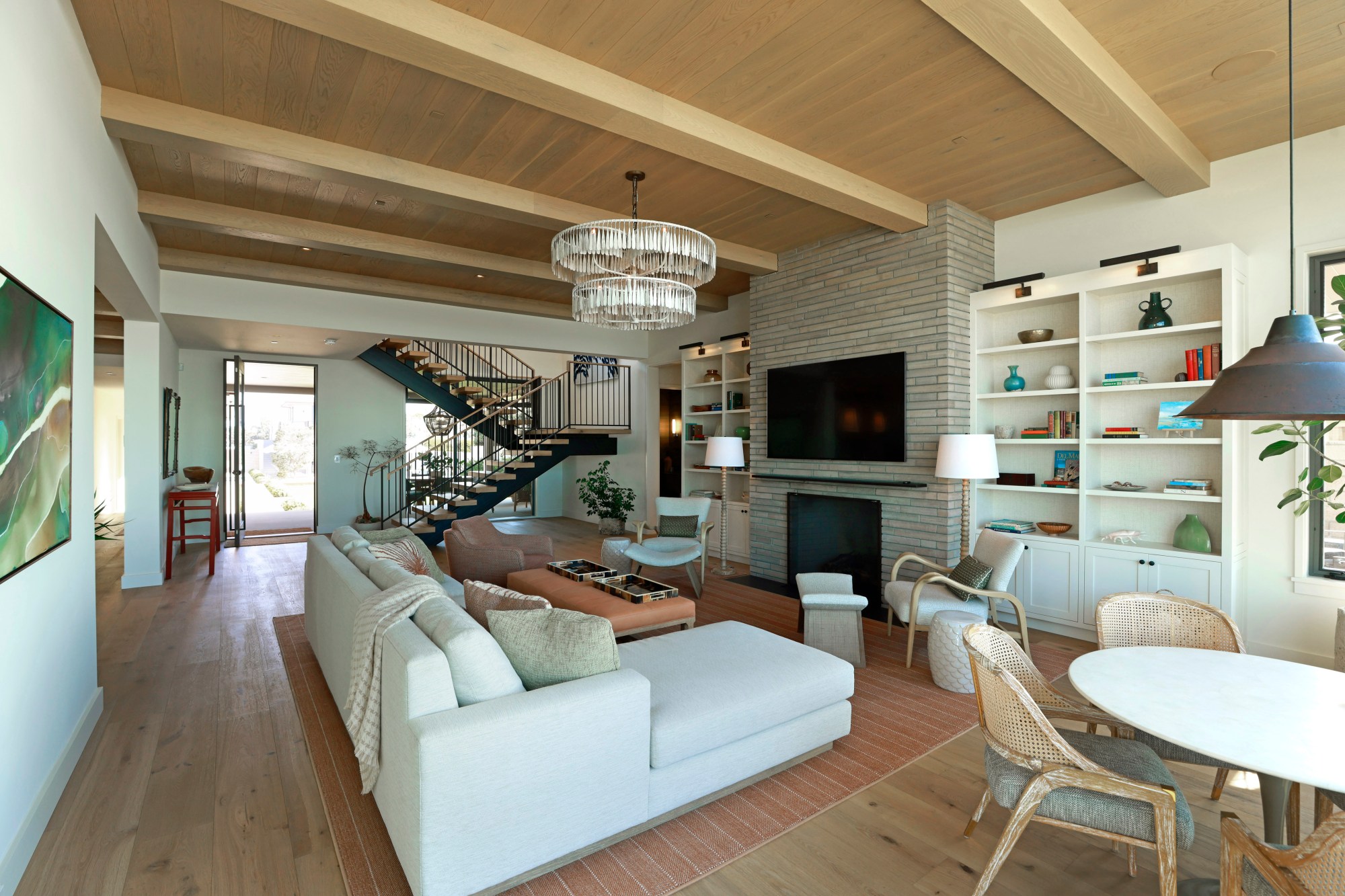 The living room at Ocean House Del Mar, a $75 million oceanfront estate on Camino Del Mar in Del Mar on Tuesday, Nov. 19, 2024. (K.C. Alfred / The San Diego Union-Tribune)