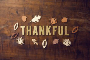 Paper cutout of "Thankful"