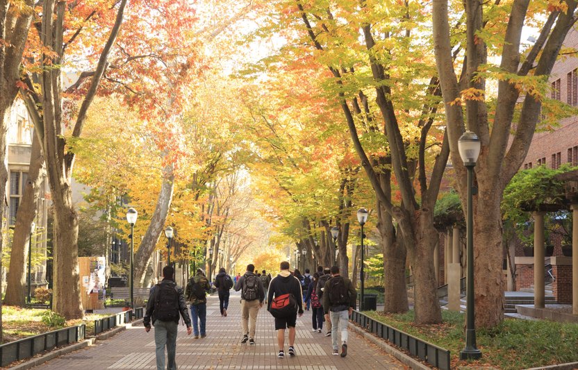 University Campus with Crowd of Students during Fall semester.