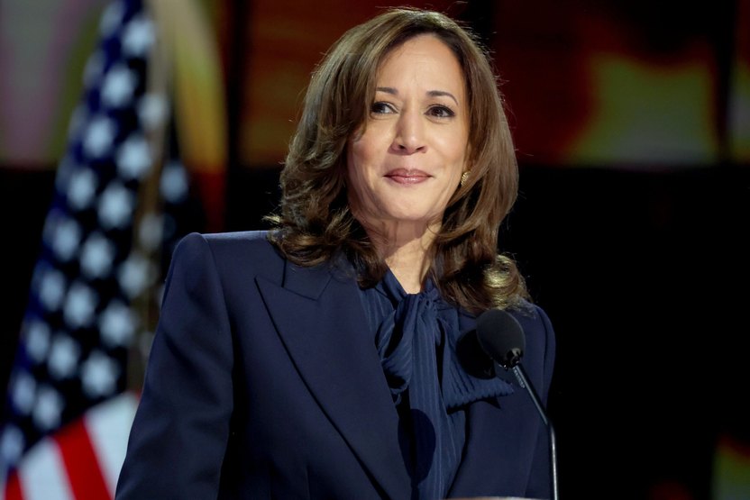 CHICAGO, IL AUGUST 22, 2024 - Democratic presidential nominee Vice President Kamala Harris speaks during the Democratic National Convention Thursday, Aug. 22, 2024, in Chicago, IL. (Robert Gauthier/Los Angeles Times via Getty Images)