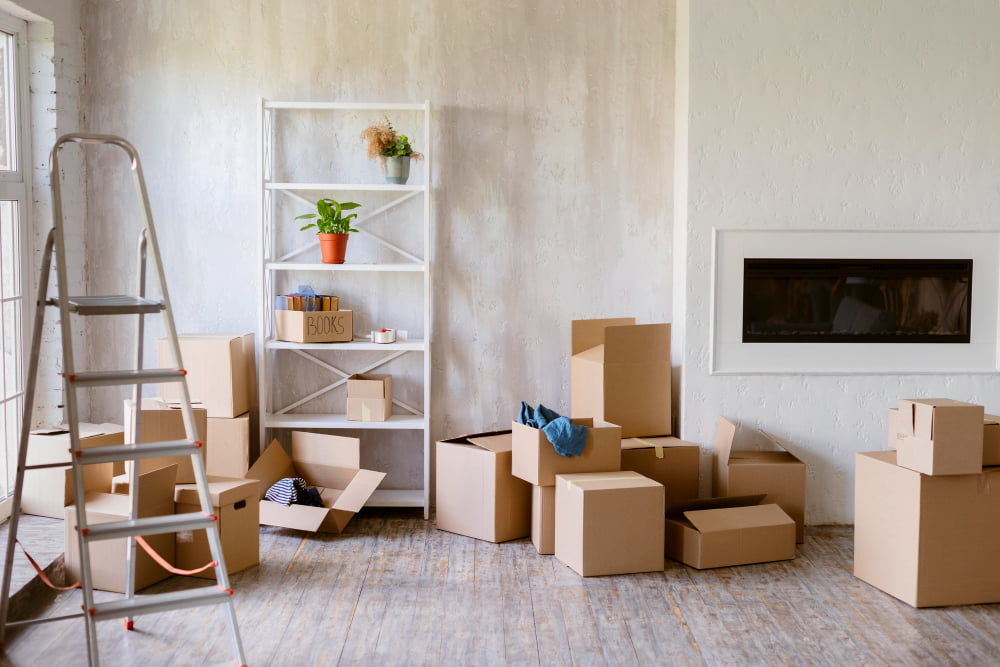 Room filled with moving boxes