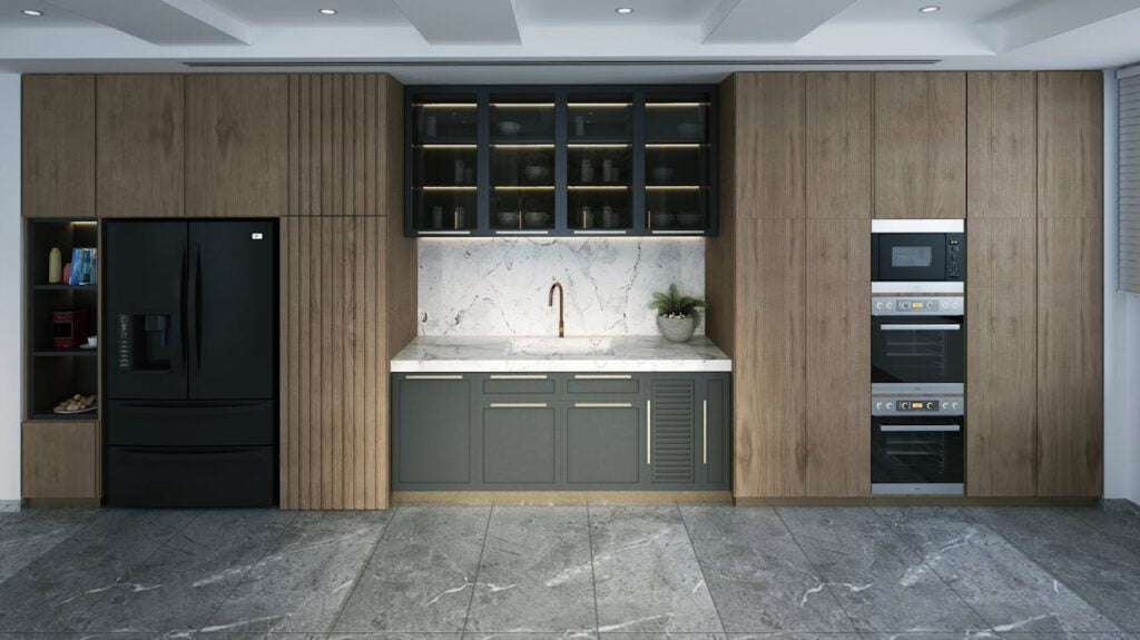 Cabinets and counters in a modern kitchen