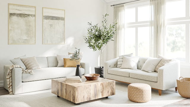 One of the best staging tips to wow potential buyers is using neutrals, like in this living room