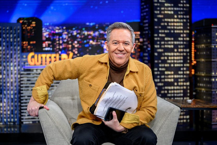 NEW YORK, NEW YORK - JANUARY 22: Host Greg Gutfeld appears during Former 2024 presidential candidate Vivek Ramaswamy's visit to "Gutfeld!" at Fox News Channel Studios on January 22, 2024 in New York City. (Photo by Roy Rochlin/Getty Images)