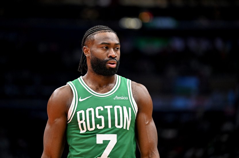 WASHINGTON, DC - DECEMBER 15: Jaylen Brown #7 of the Boston Celtics walks down the court during the game against the Washington Wizards at Capital One Arena on December 15, 2024 in Washington, DC. NOTE TO USER: User expressly acknowledges and agrees that, by downloading and or using this photograph, User is consenting to the terms and conditions of the Getty Images License Agreement. (Photo by G Fiume/Getty Images)