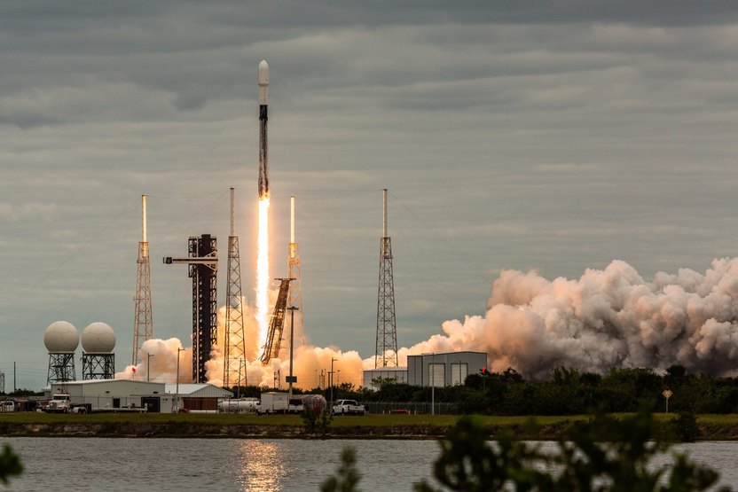 A SpaceX Falcon 9 rocket launches from Complex 40 at the Cape Canaveral Space Force Station, carrying the GSAT-20 satellite for New Space India. (Photo by Manuel Mazzanti/NurPhoto via Getty Images)