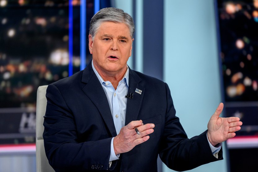 NEW YORK, NEW YORK - MARCH 15: Host Sean Hannity as Conor McGregor visits "Hannity" at Fox News Channel Studios on March 15, 2023 in New York City. (Photo by Roy Rochlin/Getty Images)