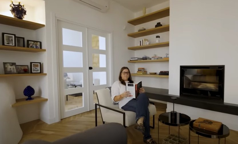 The library, which Tabbone says is one of her favorite rooms, was configured by partially tearing down the wall separating both houses.