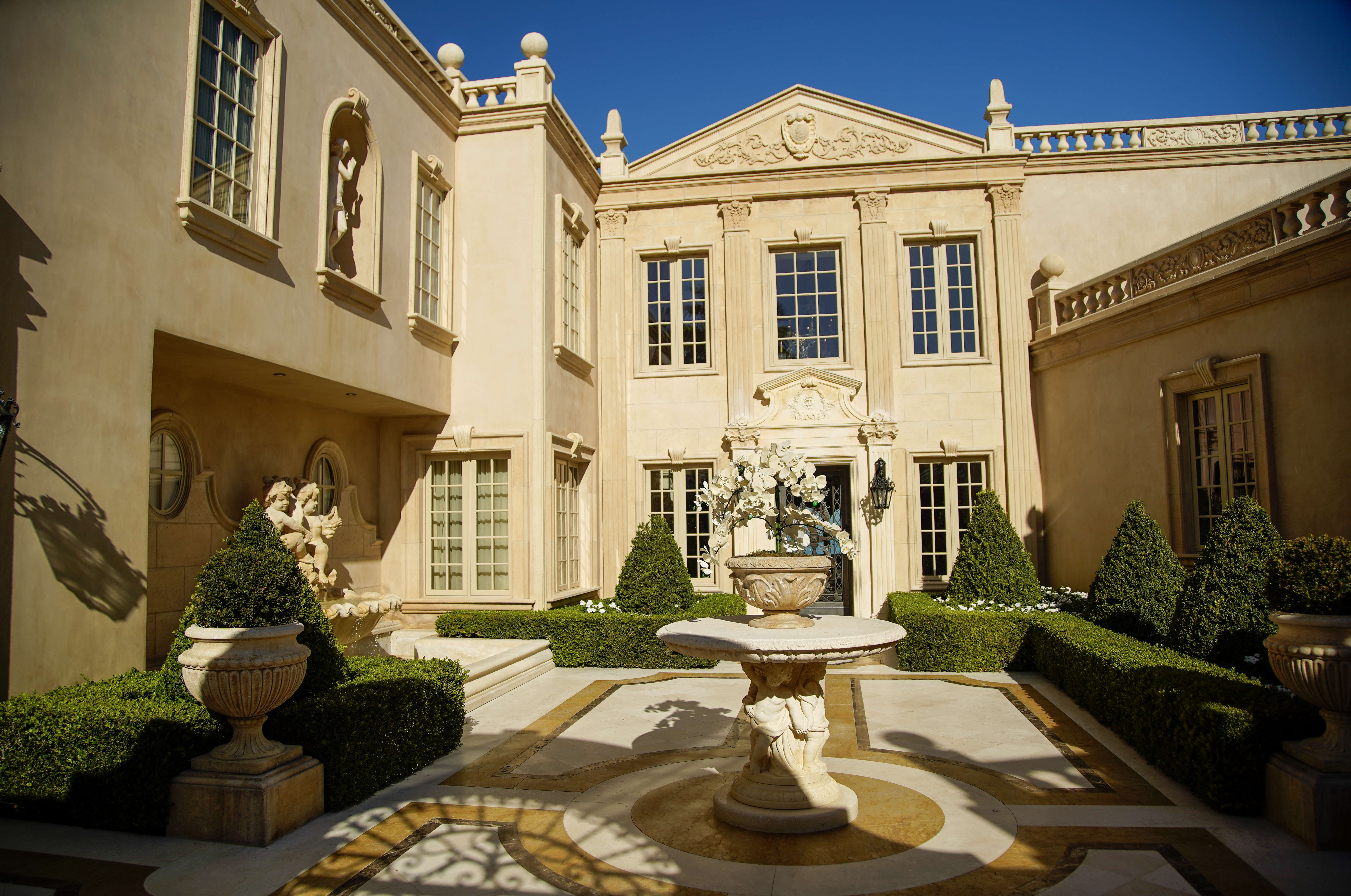 Main entrance of The Sand Castle mansion in La Jolla...