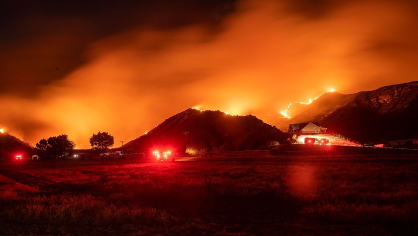 Hillside in flames from the Apple fire in Banning, CA, August 2020