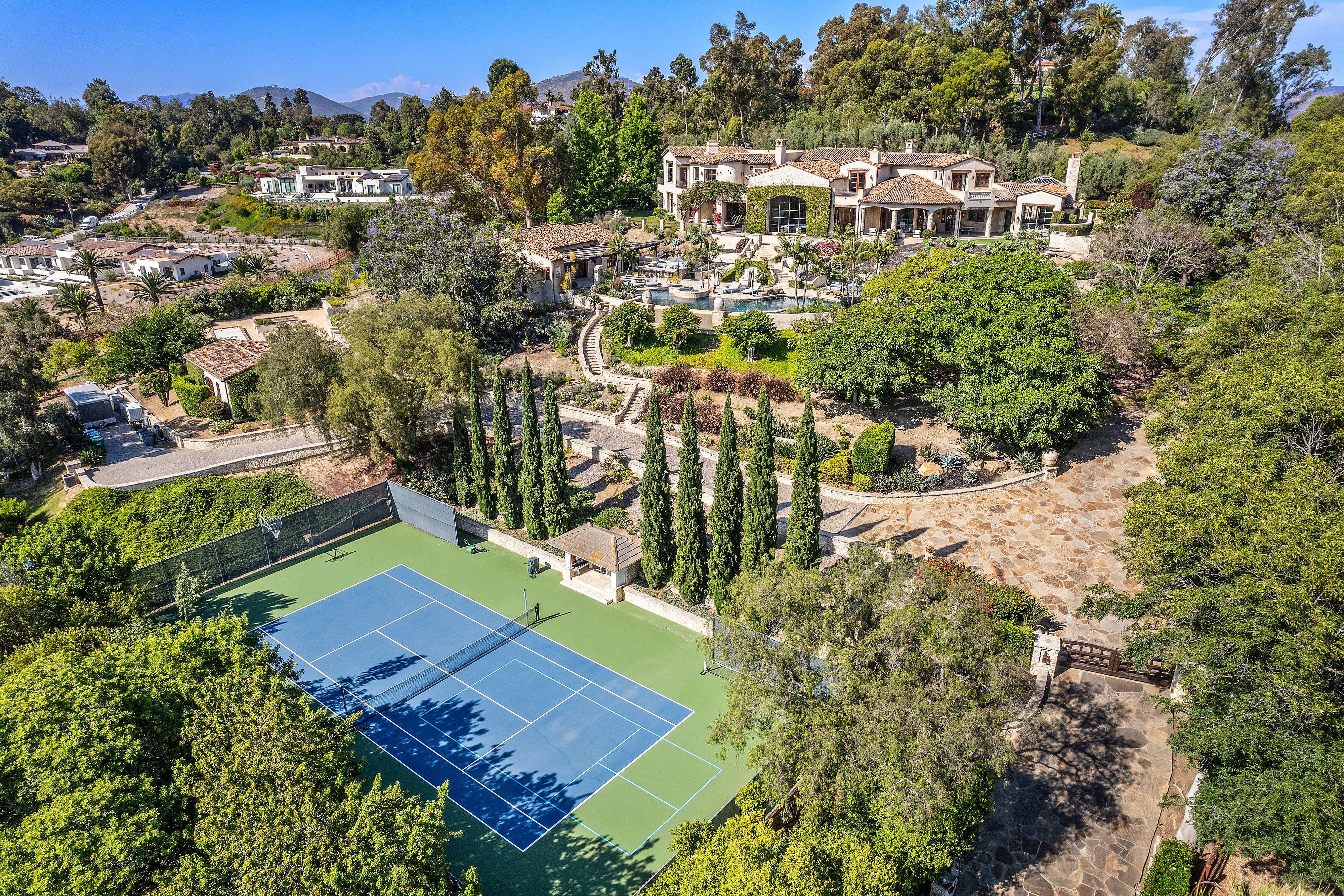 The tennis court at 6720 Las Colinas in Rancho Santa...