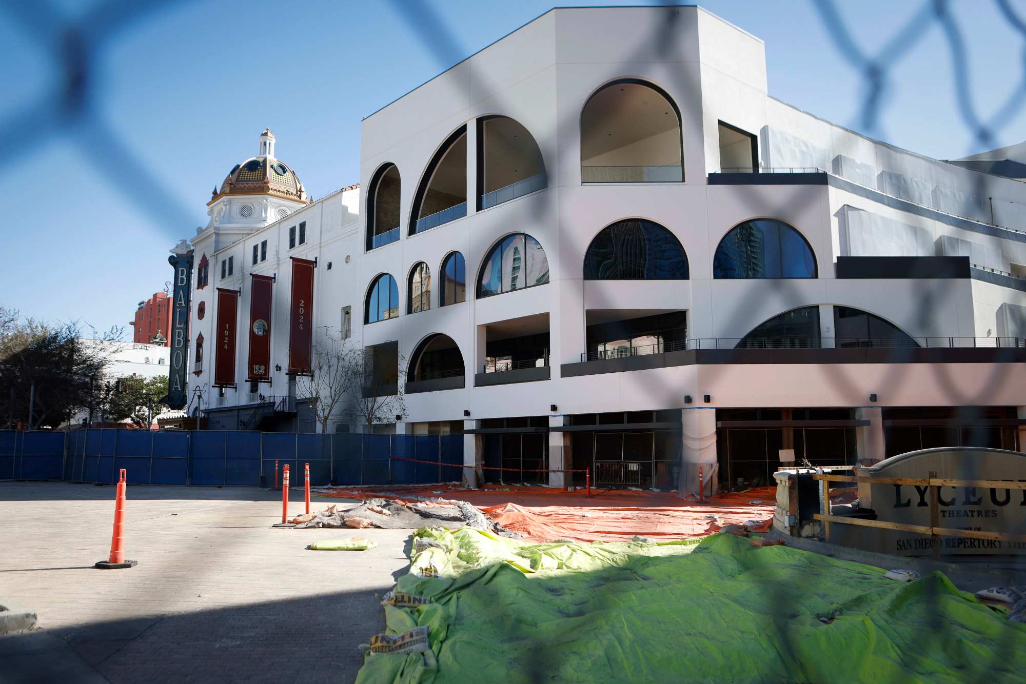 A portion of Horton Plaza Park as seen from behind a construction fence on Thursday, Jan. 9, 2025 in San Diego, CA. The urban park is due to be upgraded with millions of dollars in improvements, although it remains mostly untouched. (Meg McLaughlin / The San Diego Union-Tribune)