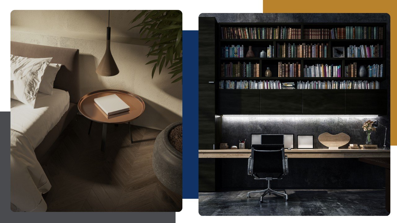 Neutral tone bedroom and home office