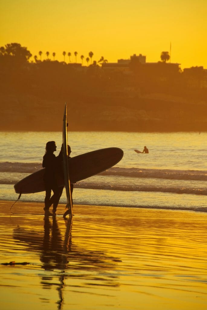 Surfers on a beach in La Jolla