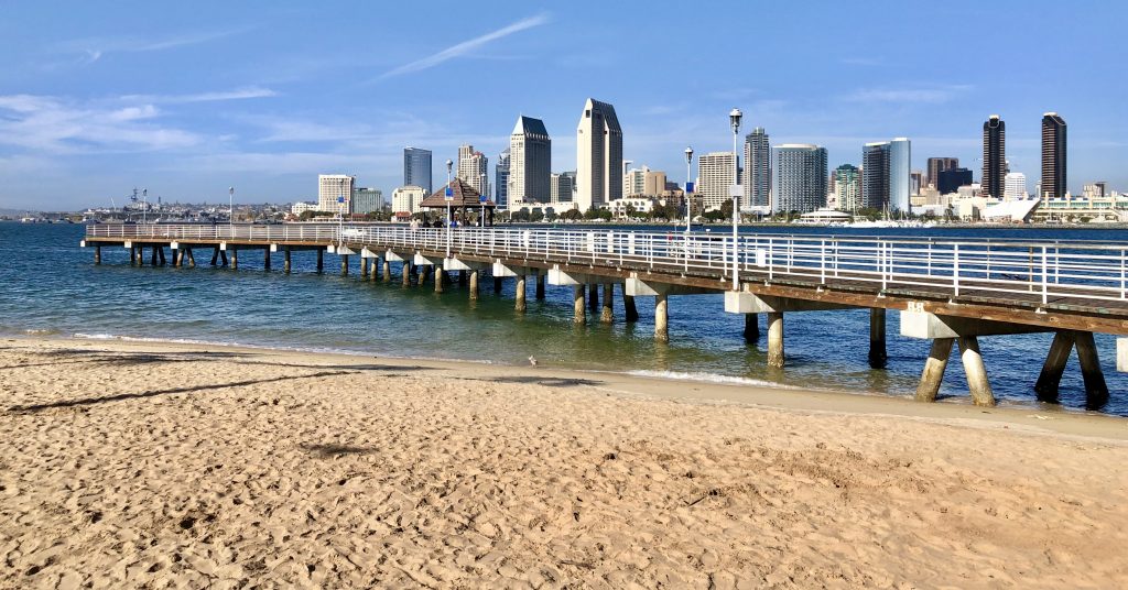 Coronado Ferry Landing Pier with San Diego Skyline in the background