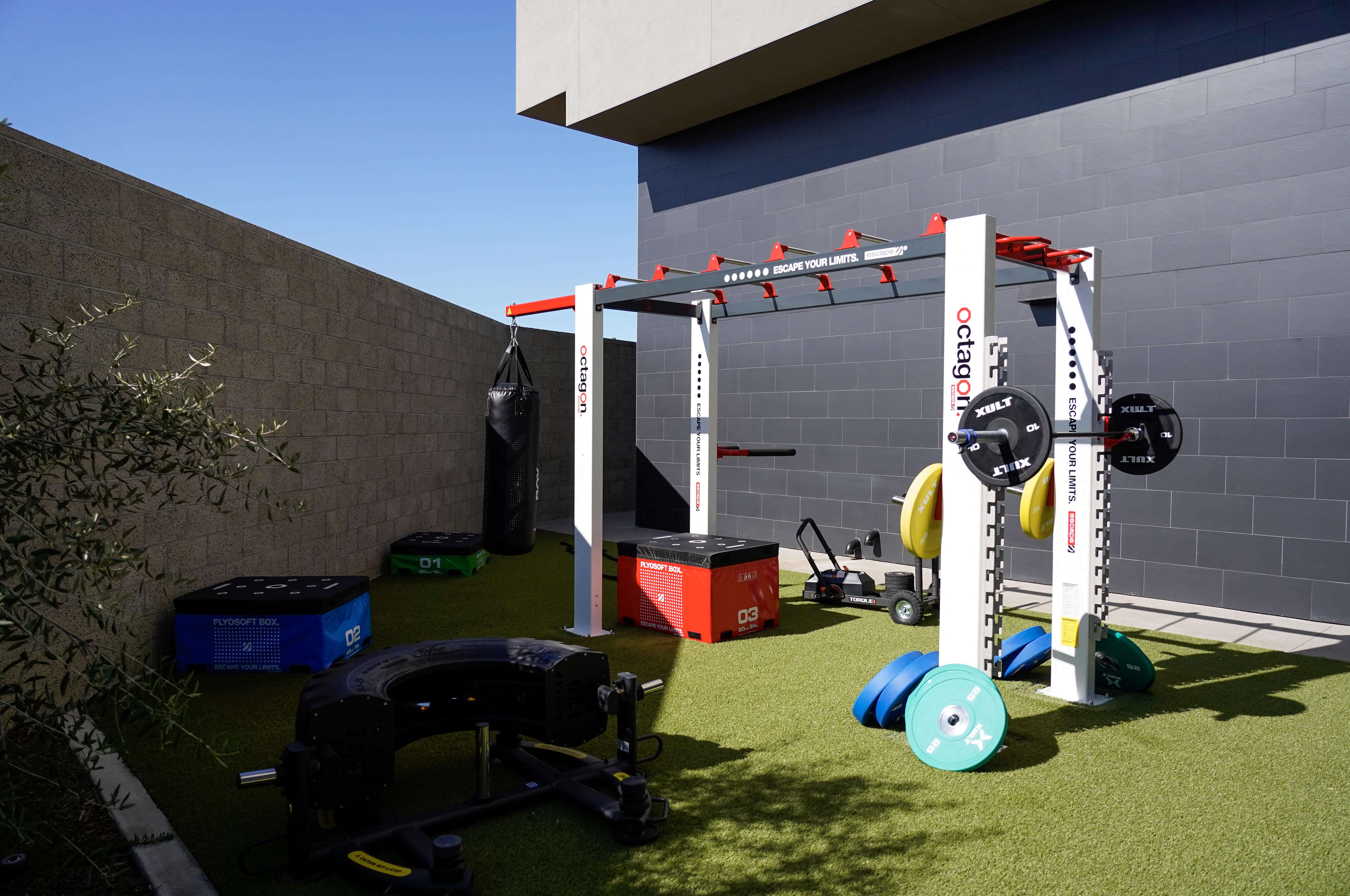 Outdoor area of a gym at the Folia apartment complex....