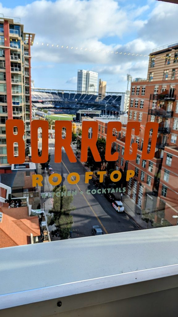 Rooftop bar at Borrego Rooftop & Kitchen overlooking Petco Park