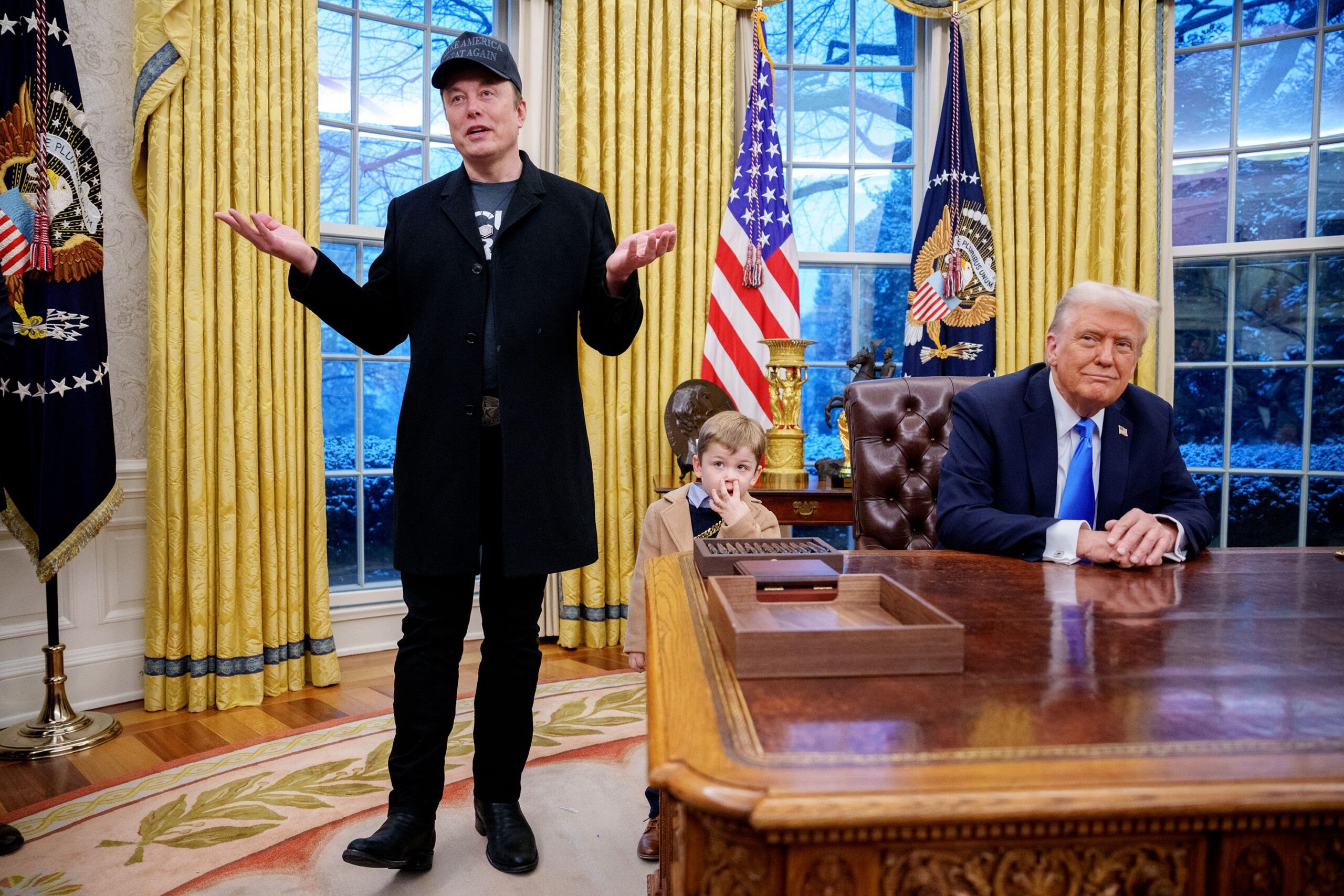 Tesla and SpaceX CEO Elon Musk, accompanied by U.S. President Donald Trump