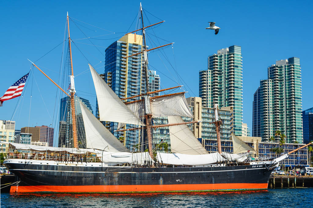 Star of India - old sail boat with the San Diego downtown skyline in the background