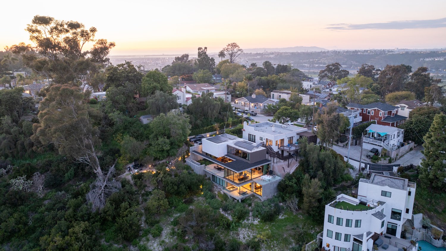 Aerial view of Mission Hills home by architect Matthew Segal in San Diego