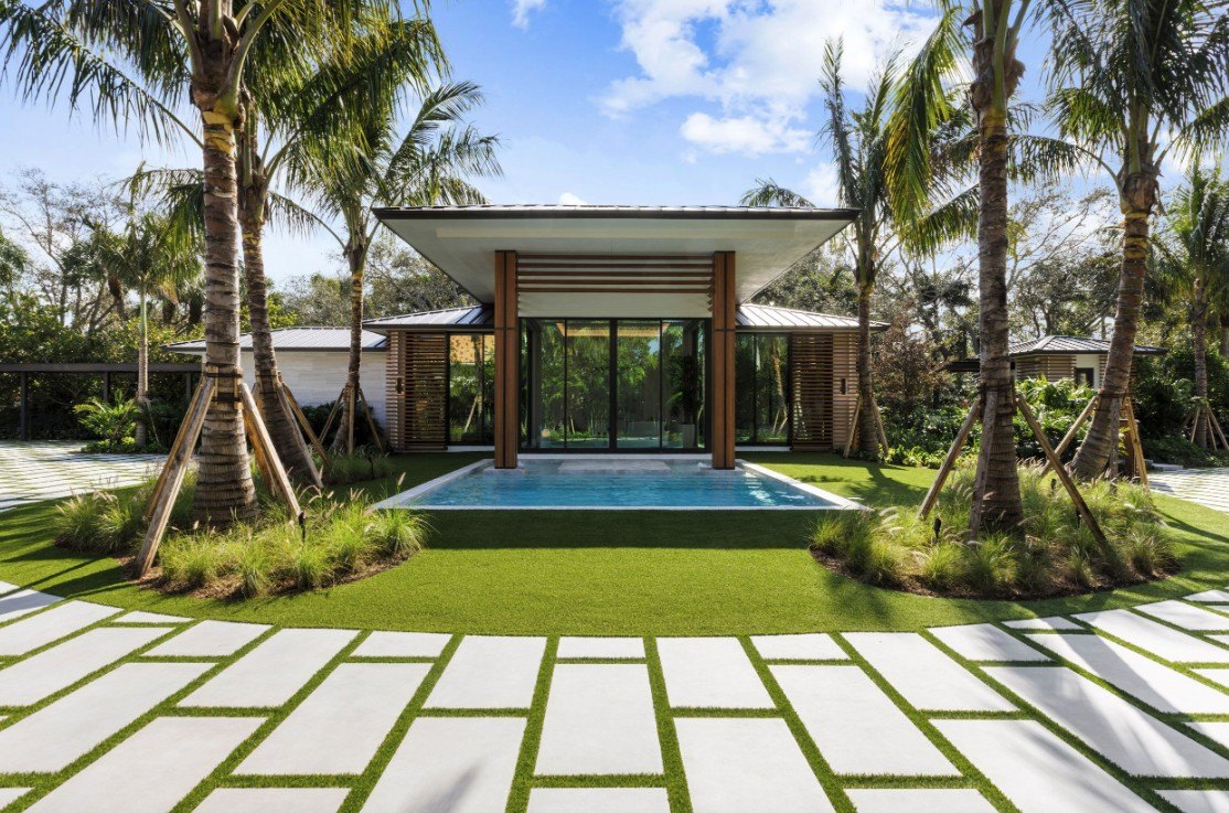 The chic guest house has its own pool.