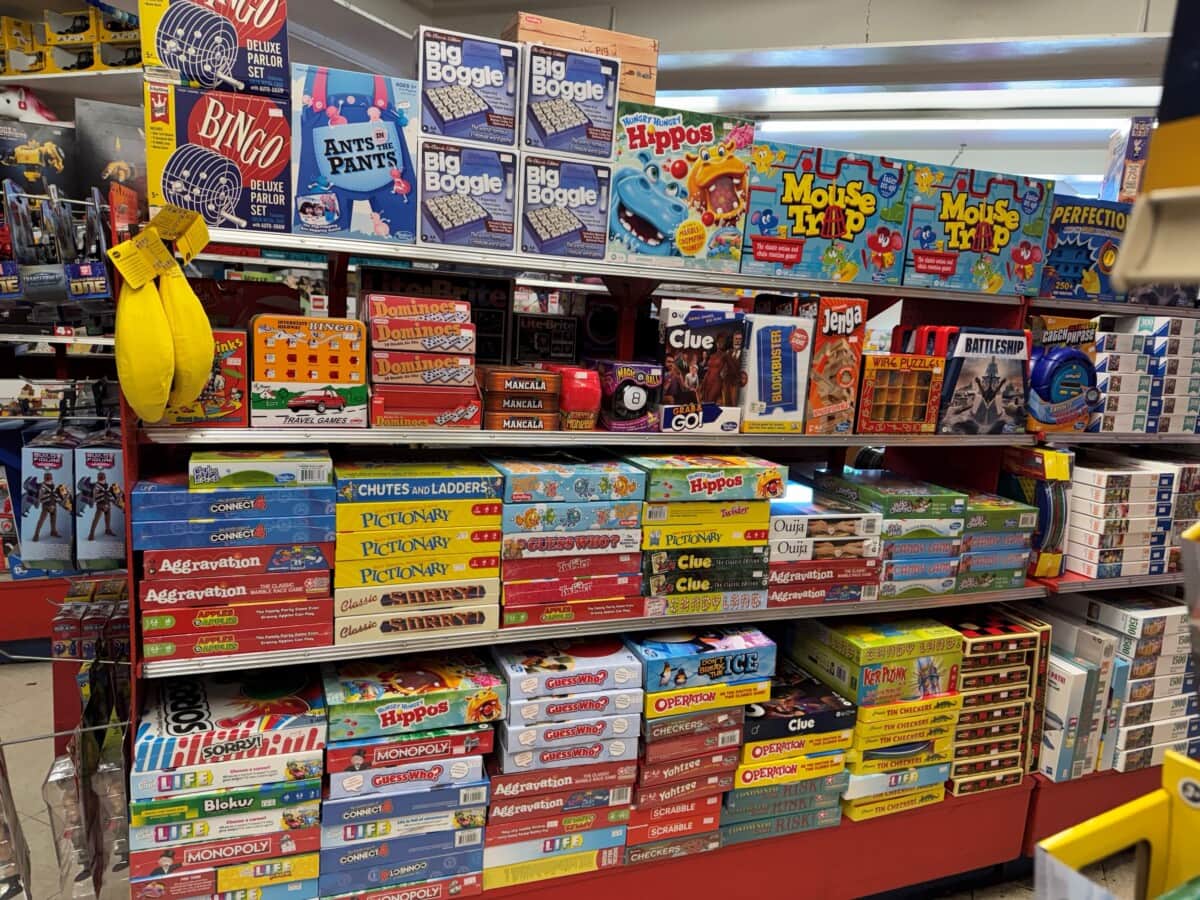 Shelves filled classic board games