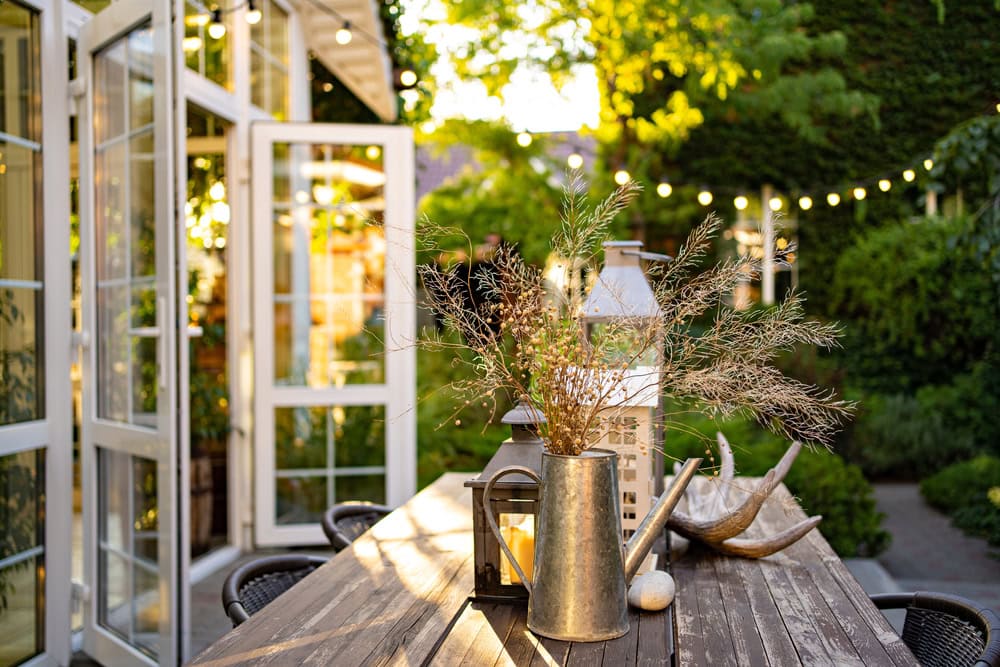 table for lunch outside in garden