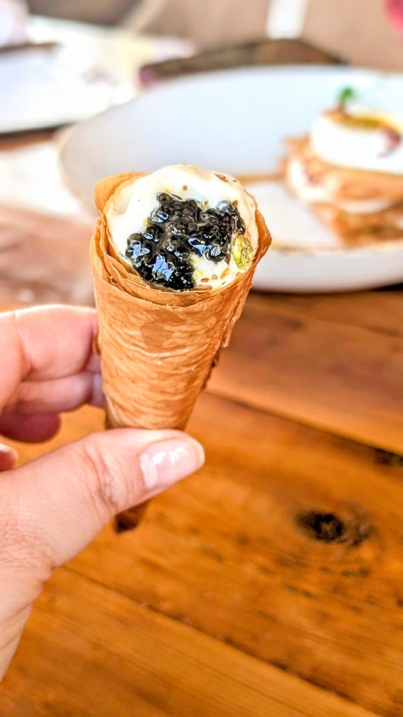 Caviar Dessert cone at Peasants Feast Solvang