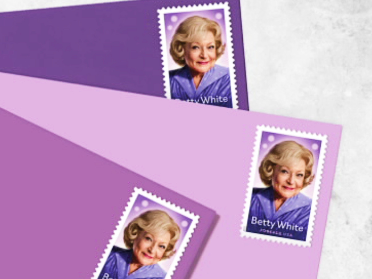 Envelopes bearing a stamp depicting actress Betty White