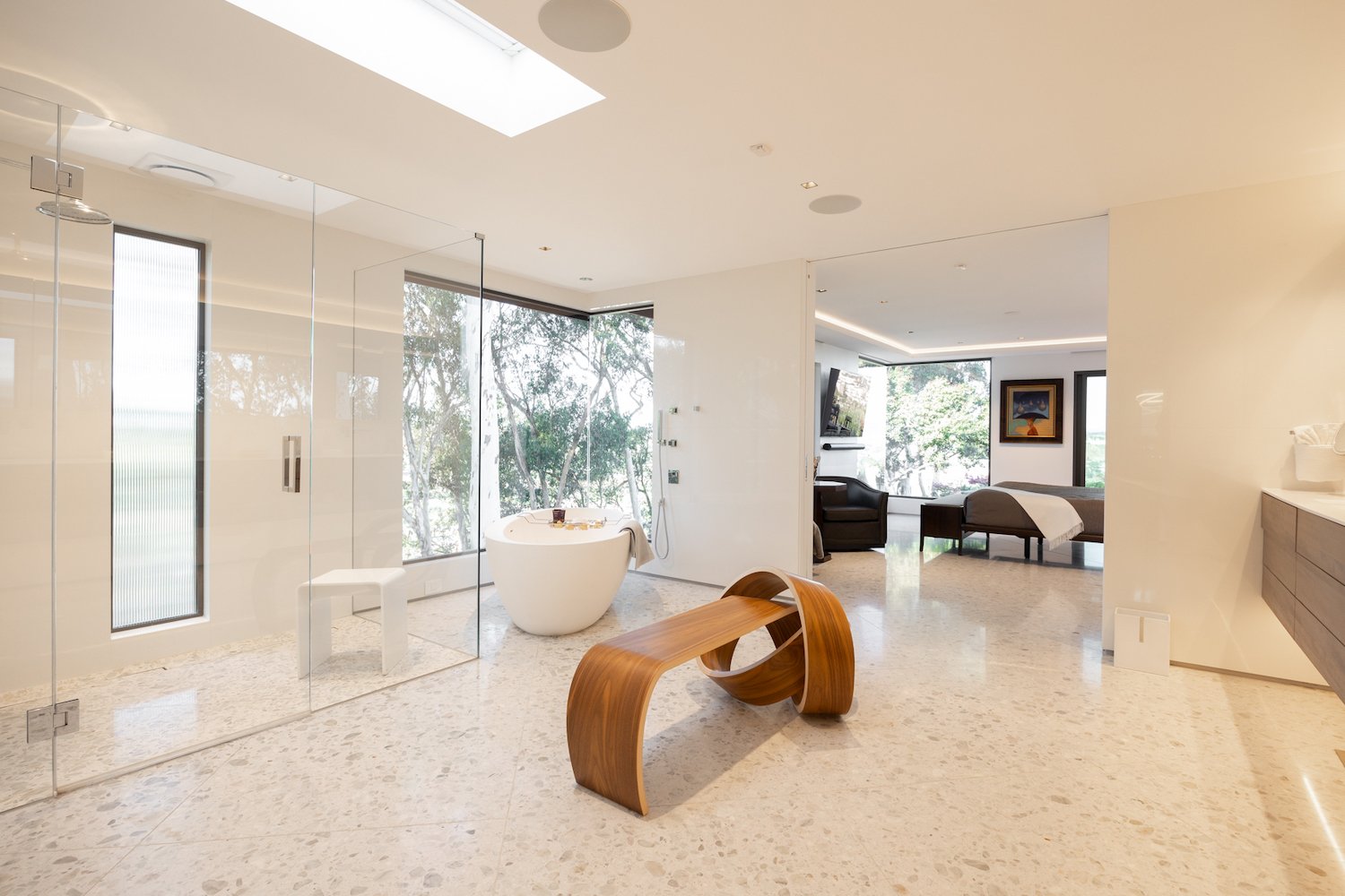 Interior of midcentury craftsman home in Mission Hills, San Diego renovated by architects Taal Safdie and Ricardo Rabines featuring updated bathrooms
