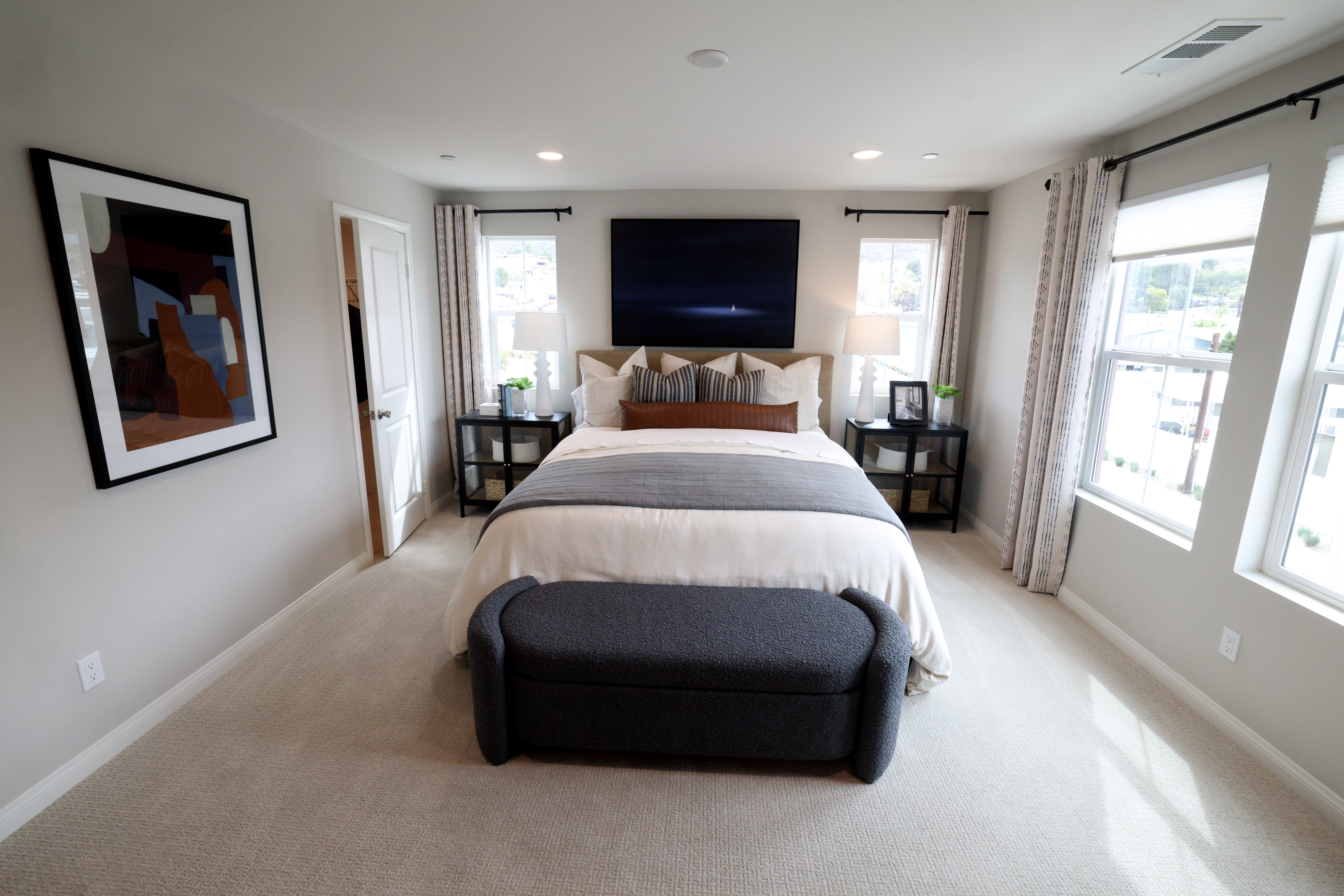 The primary bedroom in one of the townhouses in Prospect...