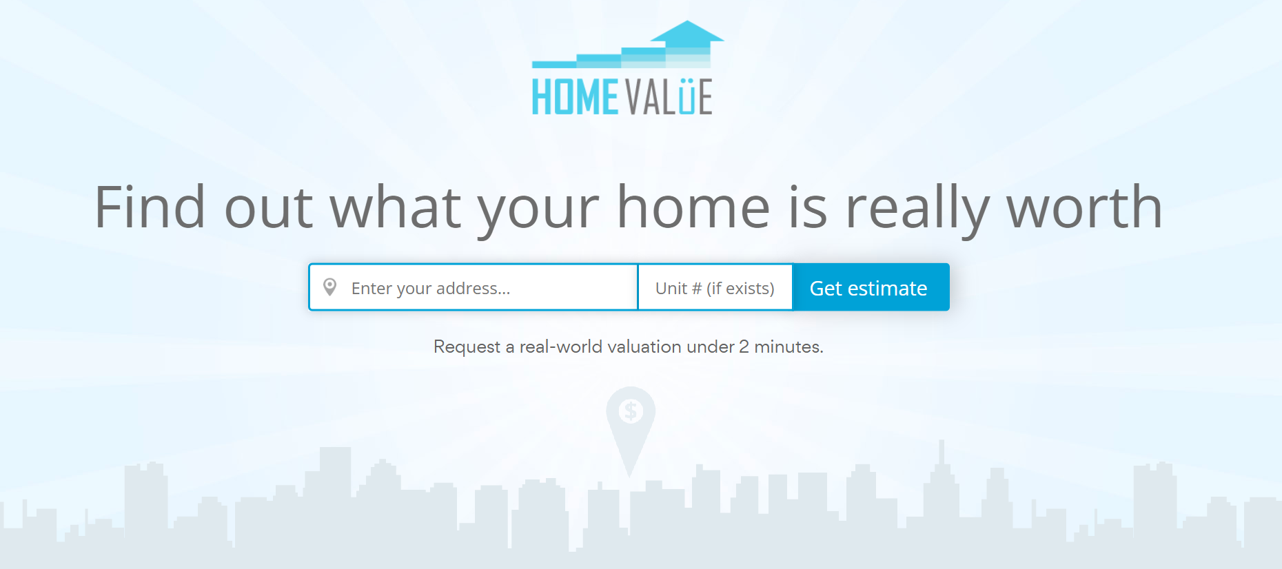 Home valuation landing page example from iNCOM.