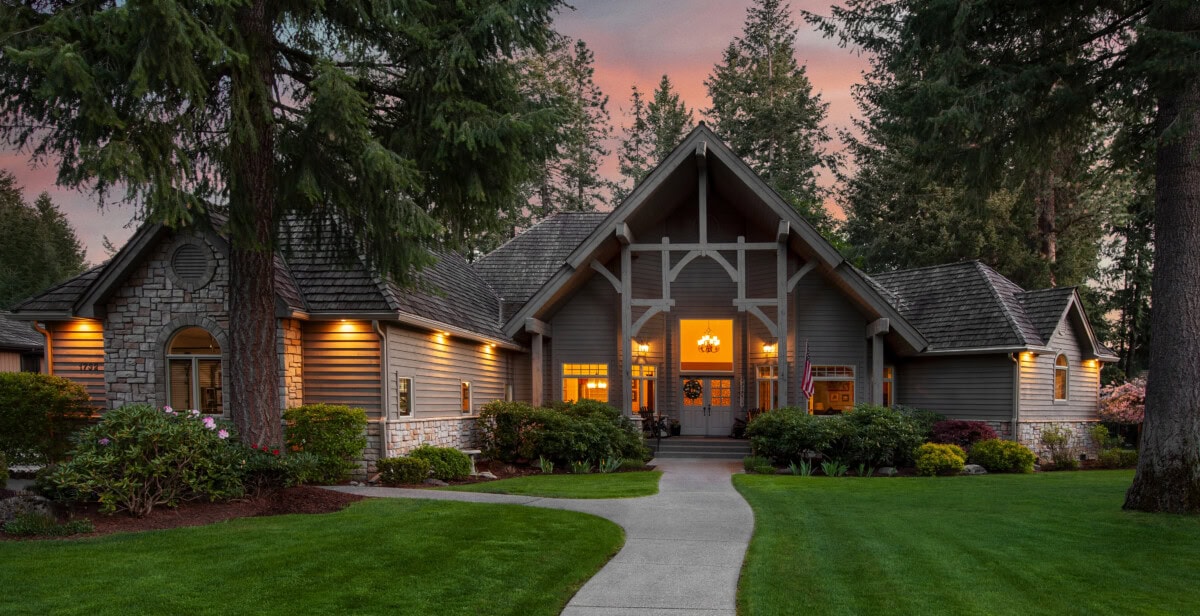 Home in Idaho at dusk 