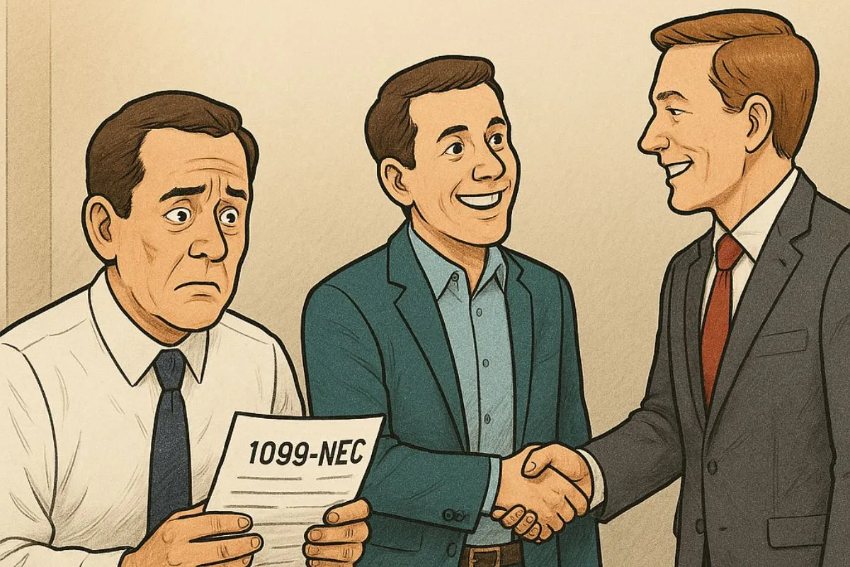 An illustration of a mortgage executive losing a top-producing LO who wishes to become a 1099 LO.