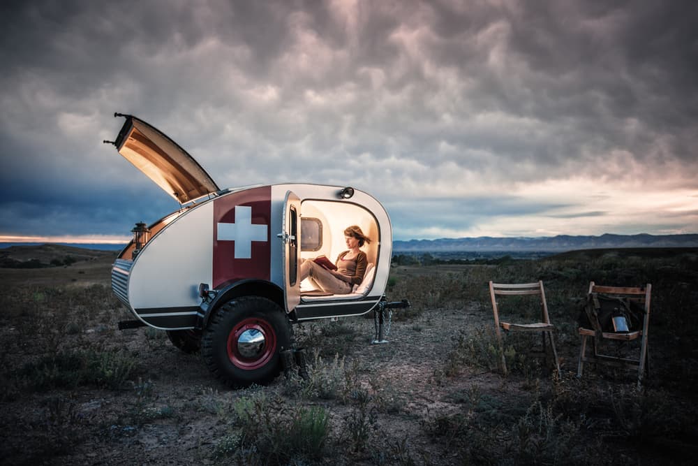 Teardrop canvas camper trailer