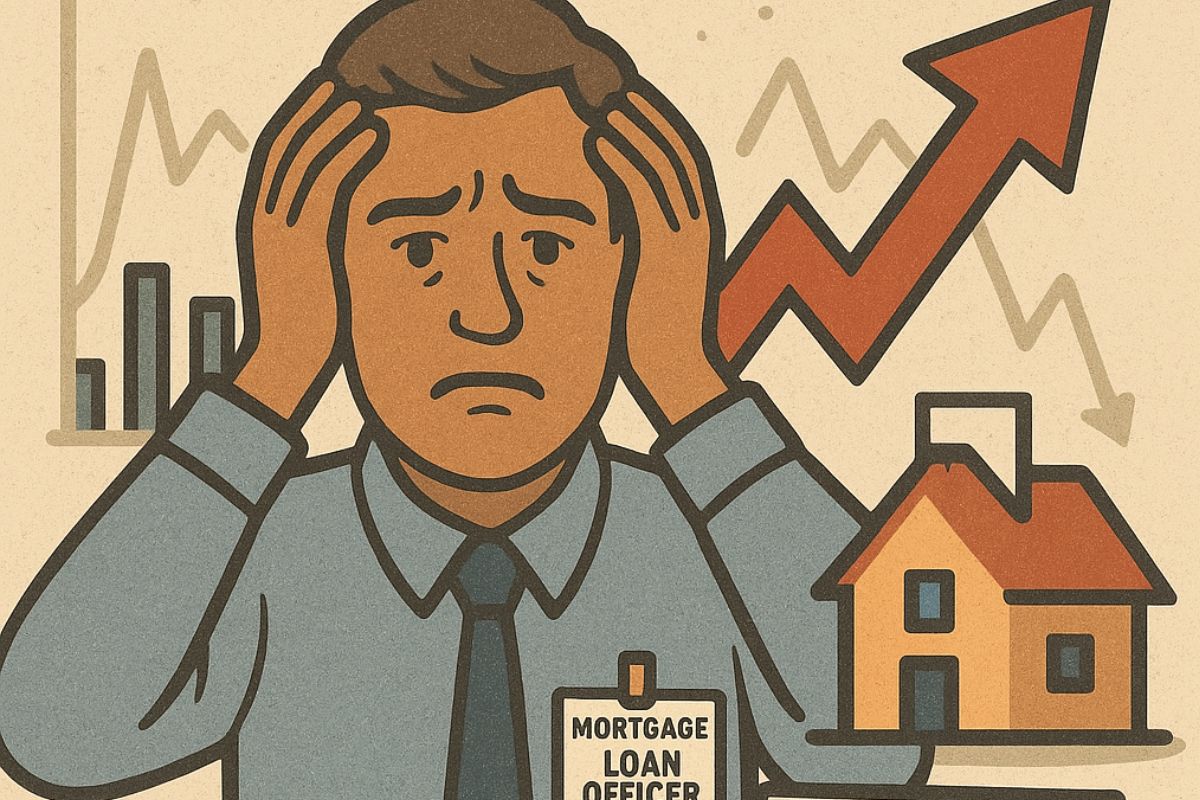 Illustration of a mortgage loan officer struggling with rate volatility. Image created with ChatGPT 4o