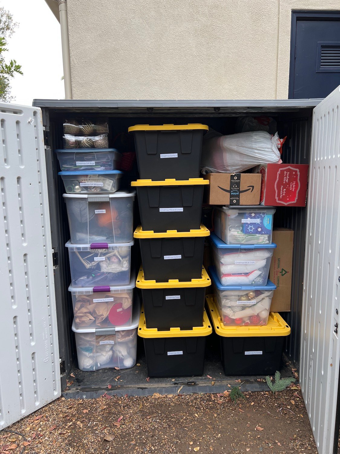 After picture of organized Christmas decorations in storage