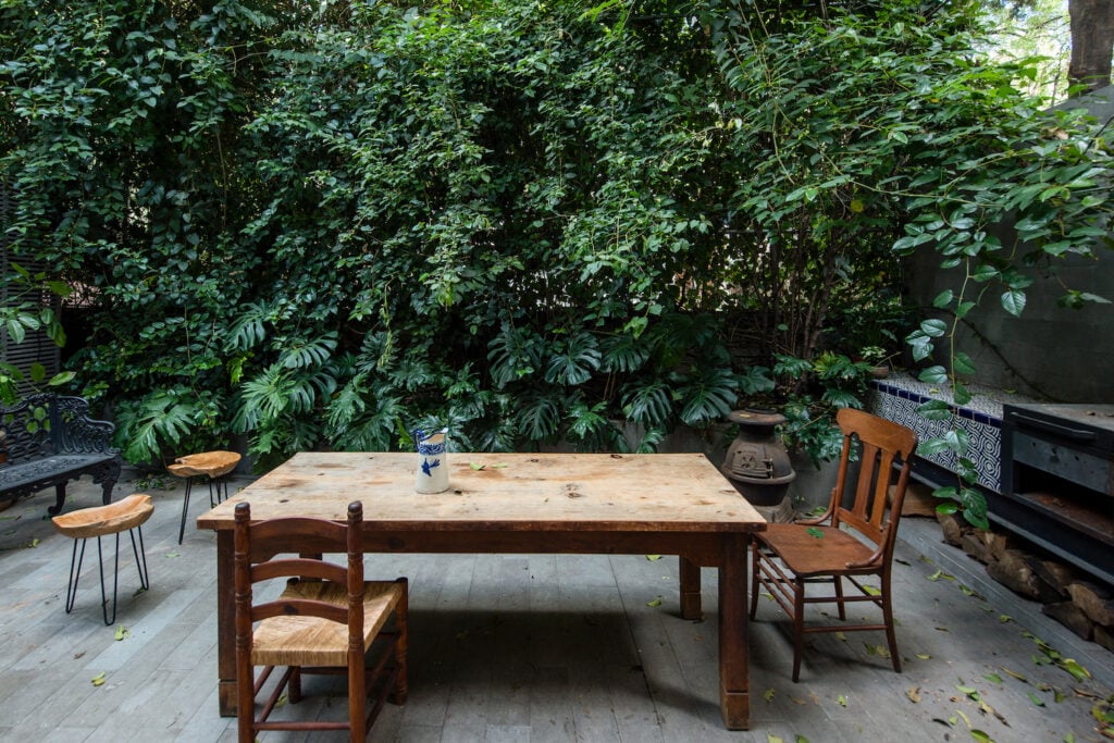 Backyard of Mexico City modern architect home owned by Rosa Agraz and Alejandro Solís in San Ángel