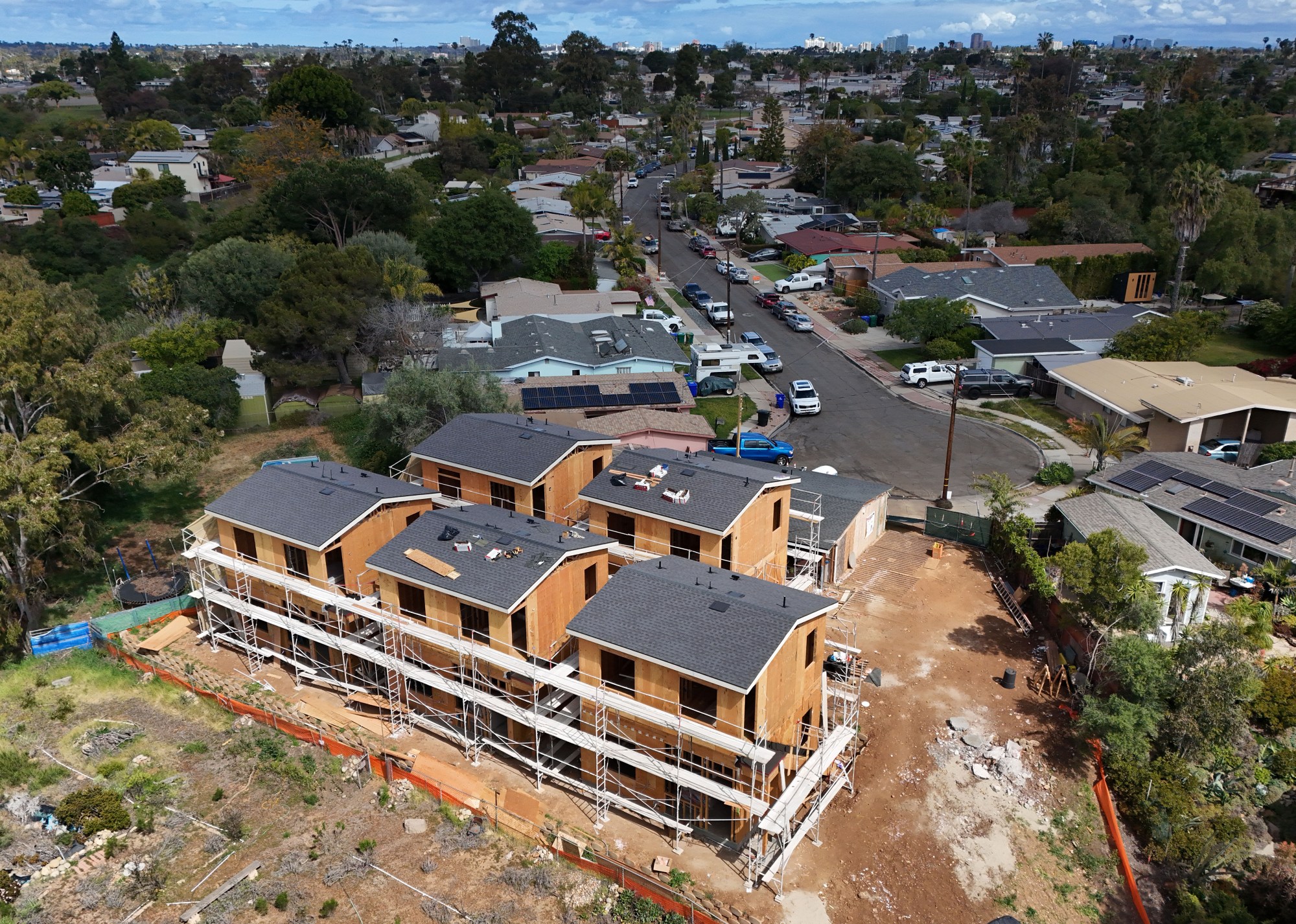 A 10-unit accessory dwelling unit complex under construction in April in Clairemont, where rents are essentially flat. (K.C. Alfred / The San Diego Union-Tribune)