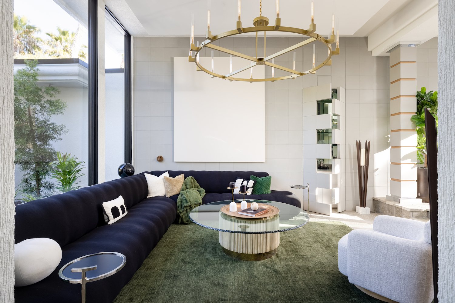 Built in couch at HGTV's Hot Properties star Andrew White's San Diego home featuring redesigned by Andrew Gerhard
