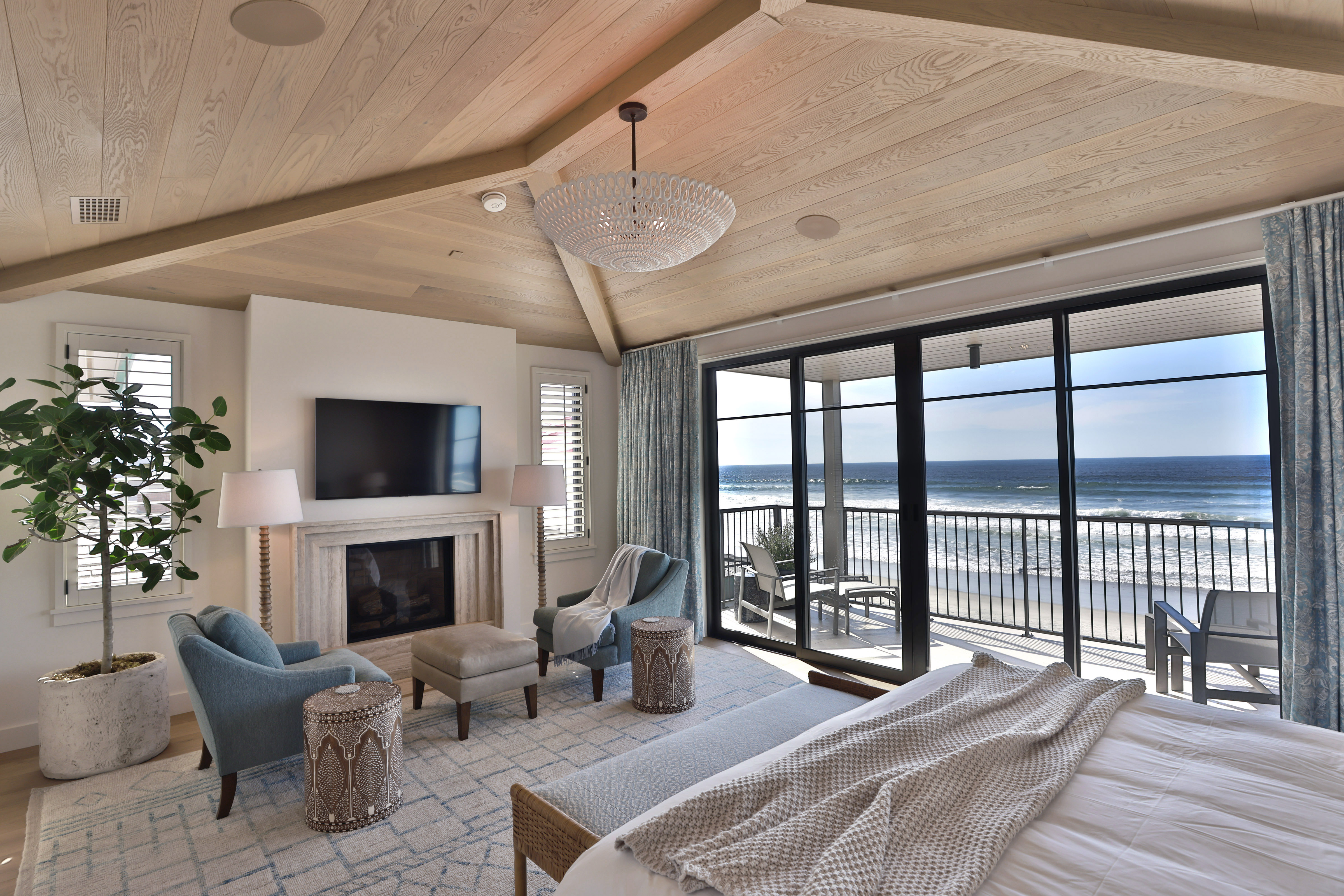 The primary bedroom at Ocean House Del Mar, a $59.5...