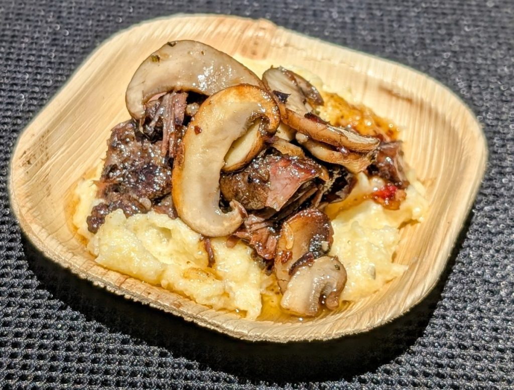 braised beef short rib with mushrooms over polenta