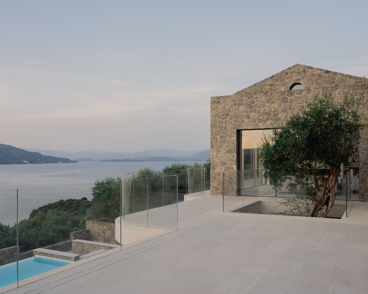 Corfu House Stone balcony glass