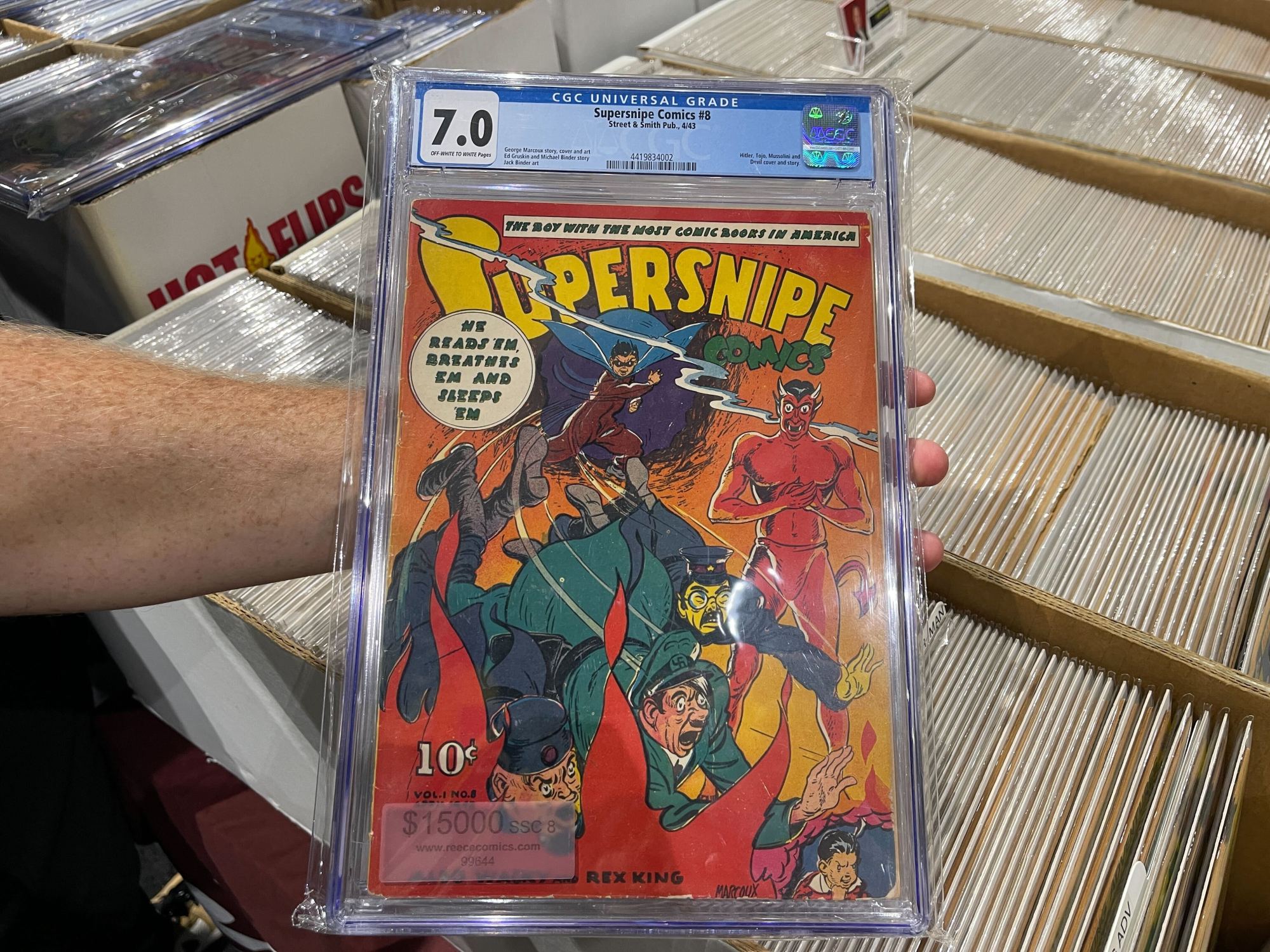 Greg Reece's Rare Comics was selling "Supersnipe Comics No. 8" for $15,000. (Michelle Guerrero / The San Diego Union-Tribune)