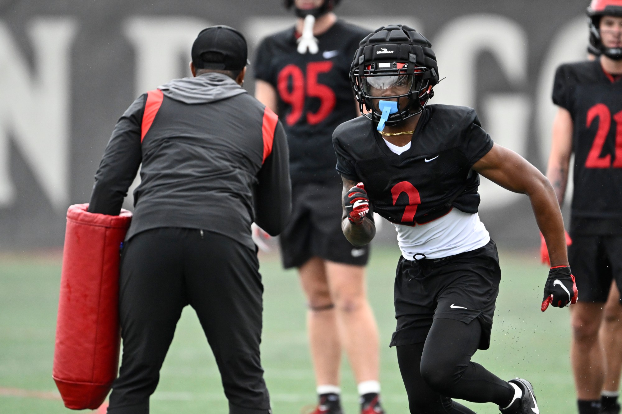 San Diego State wide reciever Jordan Napier (2) practices, March, 11, 2025 in San Diego, Calif. (Photo by Denis Poroy)
