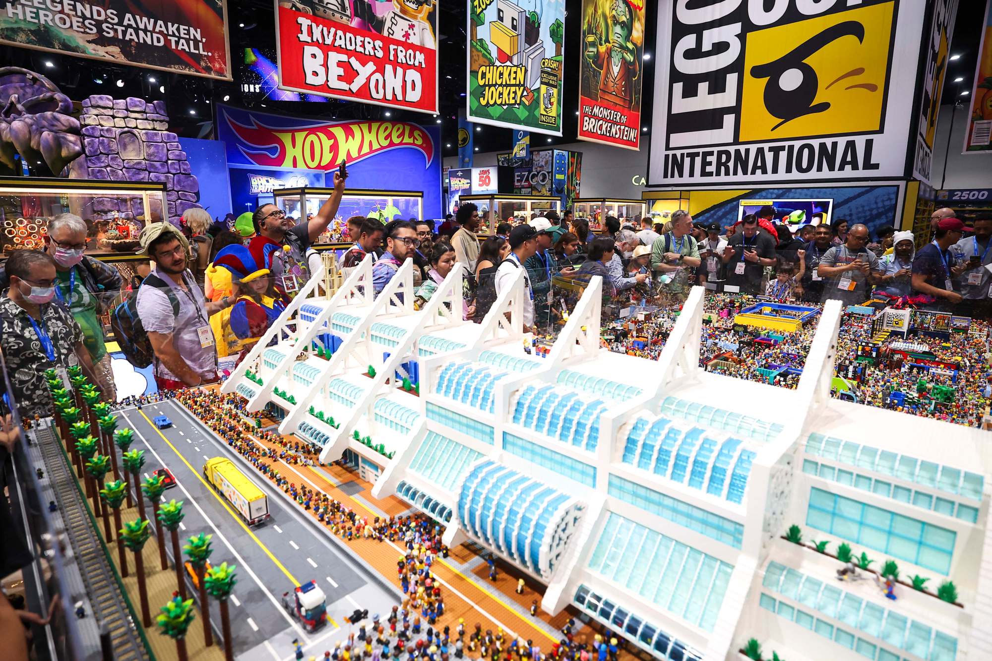 Hundreds get a closer look at a Lego display of the San Diego Convention Center during day 3 of the 2025 Comic-Con International convention at the San Diego Convention Center on Saturday, July 26, 2025 in San Diego, CA. (Meg McLaughlin / The San Diego Union-Tribune)