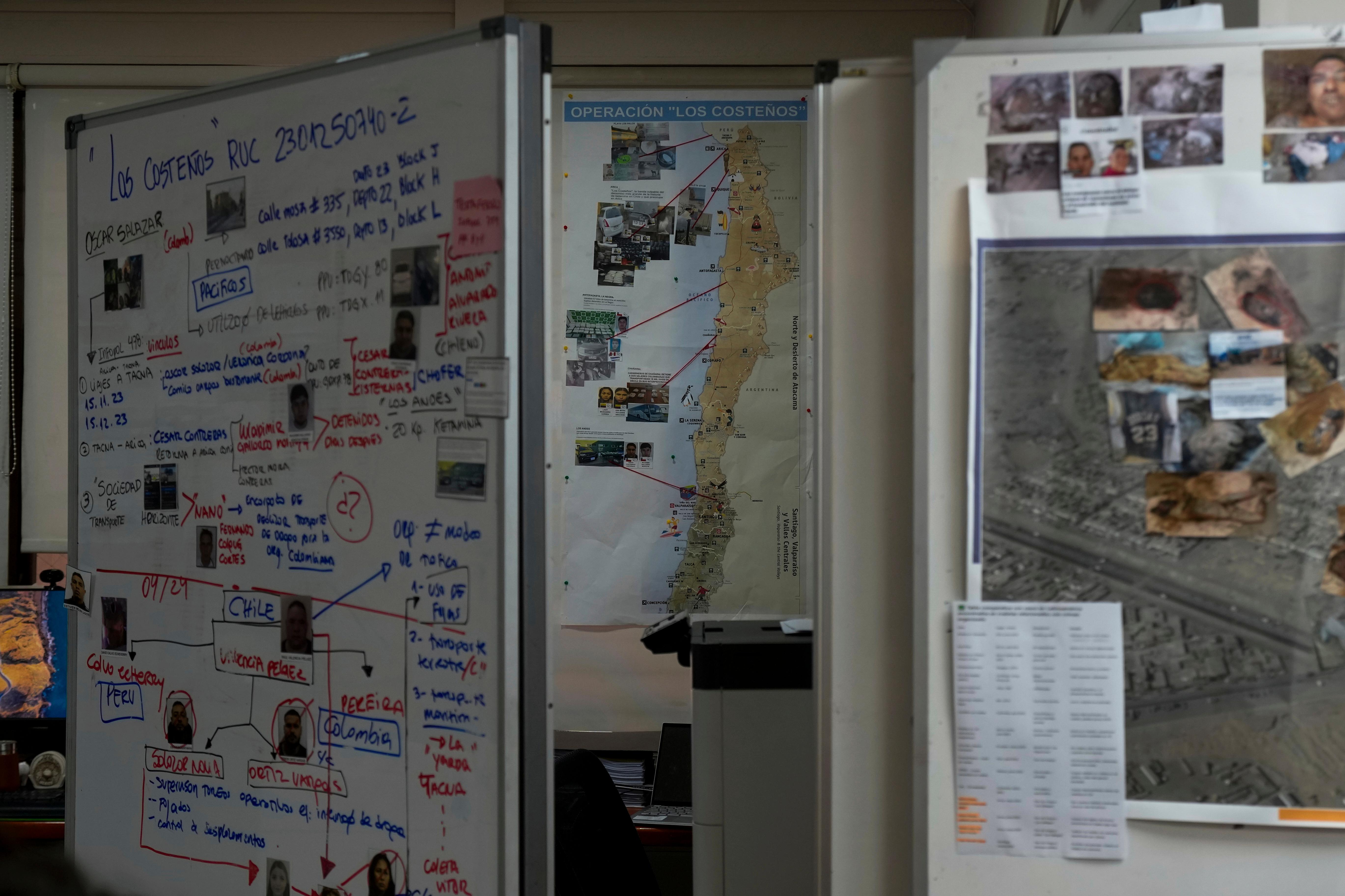 Organizational charts outlining suspects and links are displayed at the...