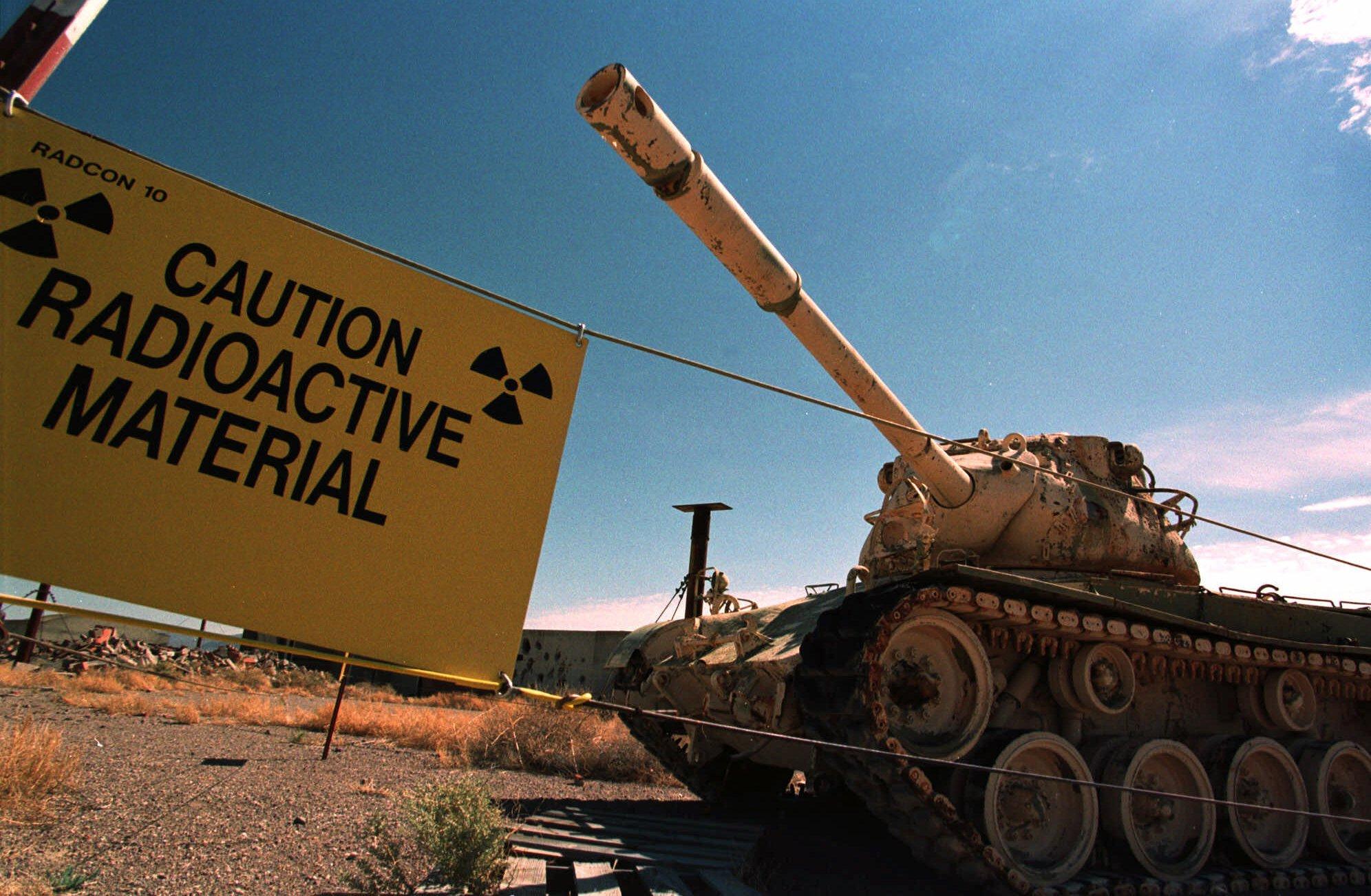 FILE - An M-48 tank which fired uranium-tipped shells in the 1970s sits at the Nevada Test Site on Aug. 24, 1999. (AP Photo/Laura Rauch, File)